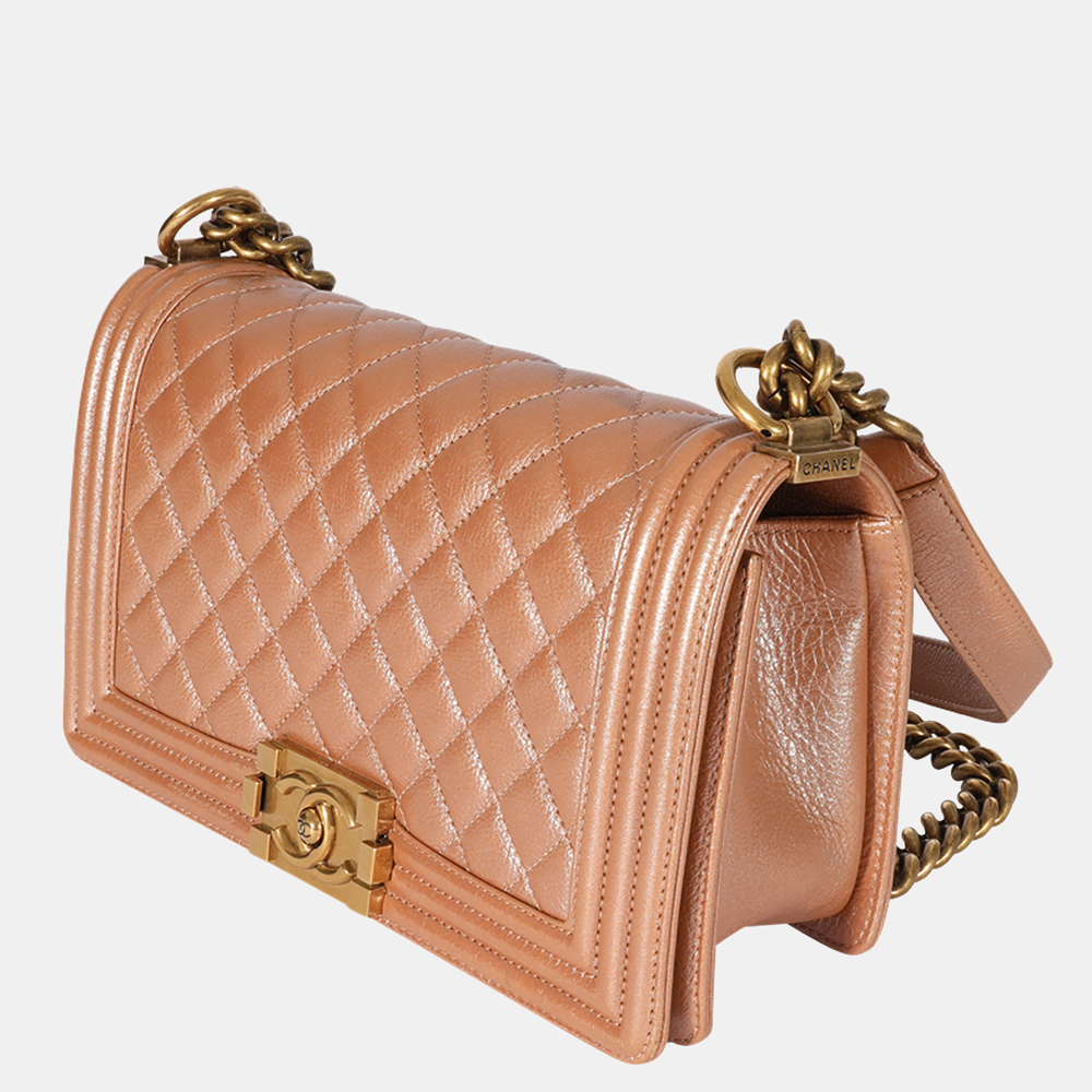 

Chanel Rose Gold Leather Medium Boy Bag, Pink