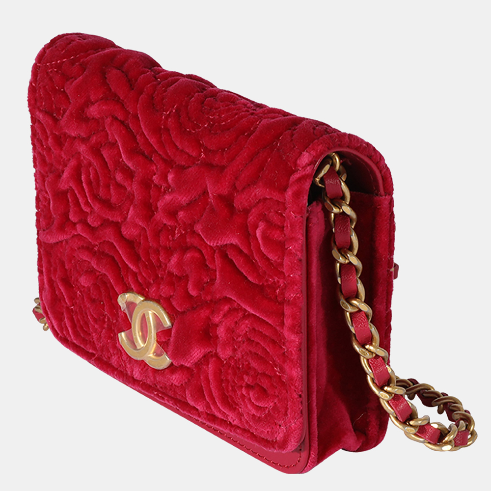 

Chanel Red Velvet Camillia Flap Coin Purse w/ Chain