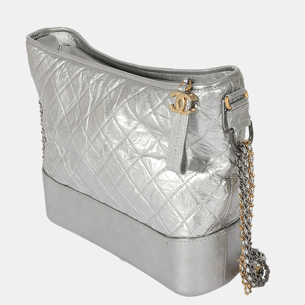 

Chanel Silver Quilted Aged Calfskin Large Gabrielle Hobo Bag