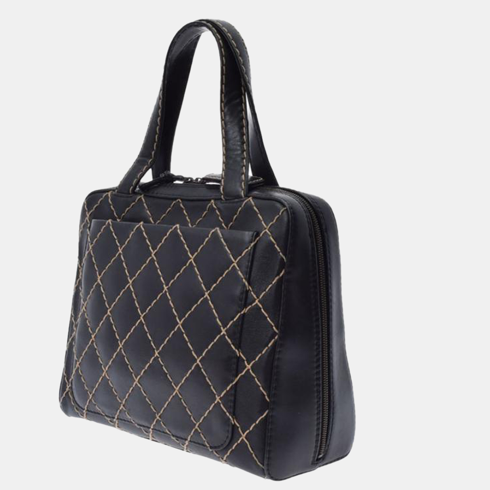 

Chanel Black Leather Wild stitch CC Surpique Tote Bag