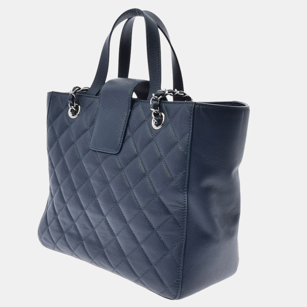 

Chanel Blue Quilted Leather CC Box Shopping Tote Bag