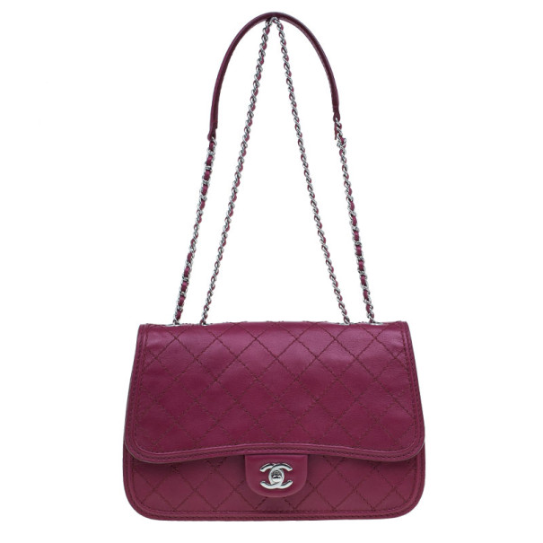 Pre Owned Chanel Red Leather Double Stitch Shoulder Bag