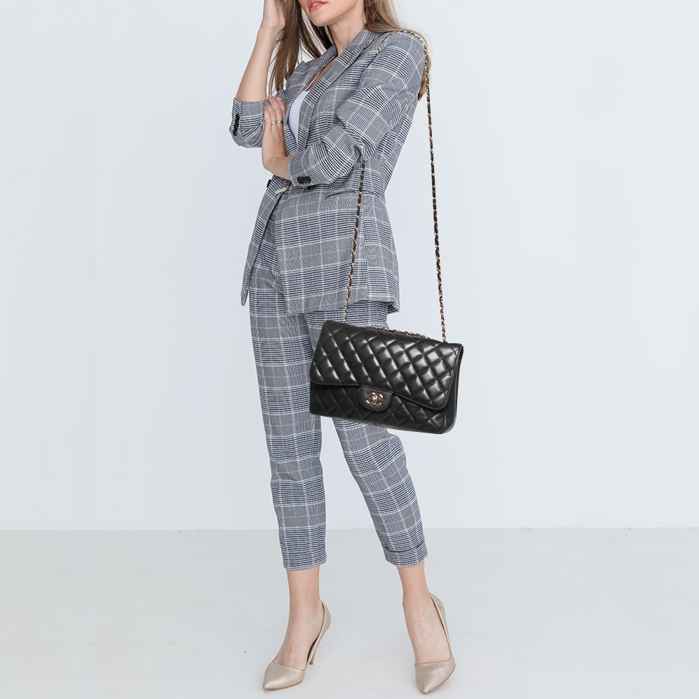 

Chanel Black Quilted Caviar Leather Jumbo Classic Single Flap Bag
