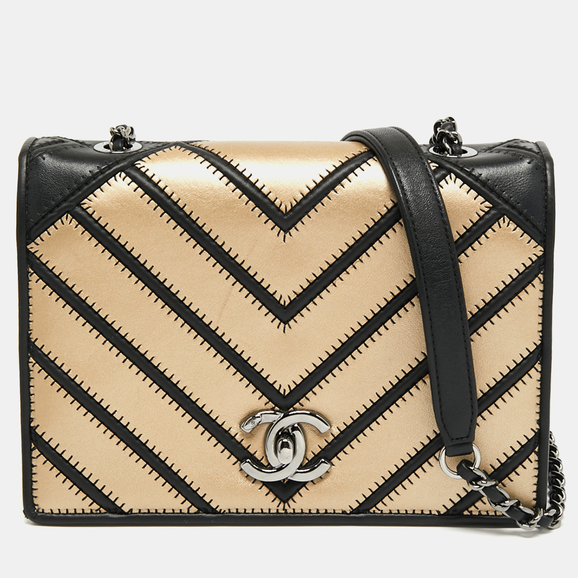 Chanel Black White Chevron Couture Flap Bag