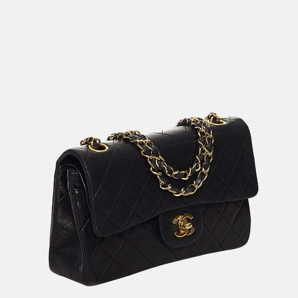 

Chanel Black Classic Small Lambskin Leather Single Flap Bag