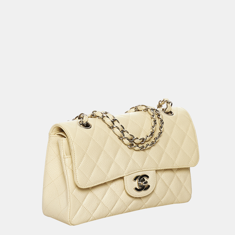 

Chanel Yellow Small Classic Caviar Leather Double Flap Bag