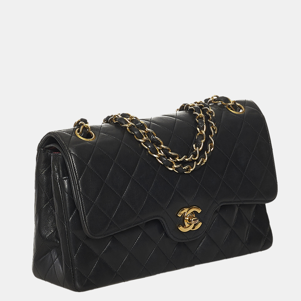 

Chanel Black Classic Medium Lambskin Leather Double Flap Bag