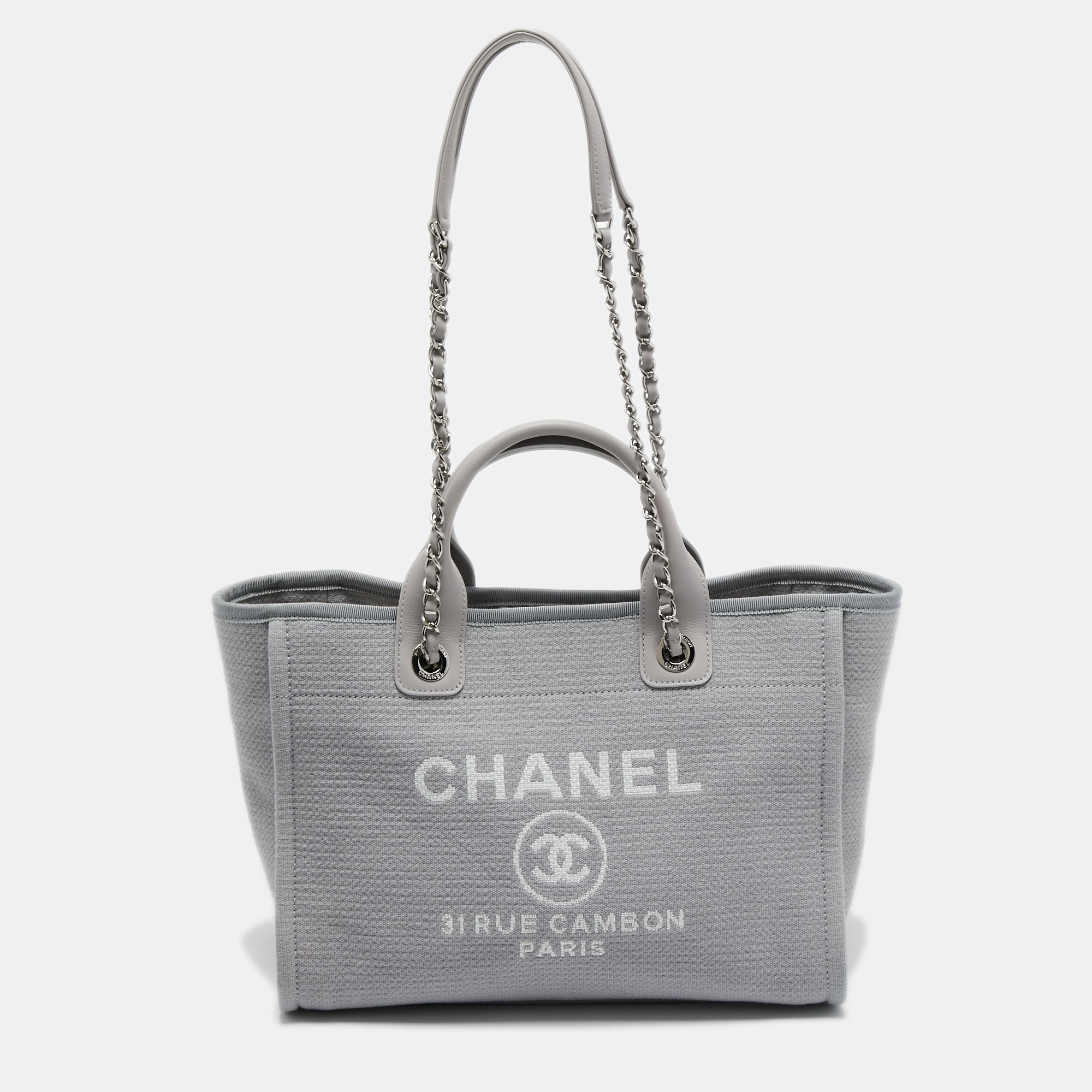 Pre Owned Chanel Grey Canvas Small Deauville Bag