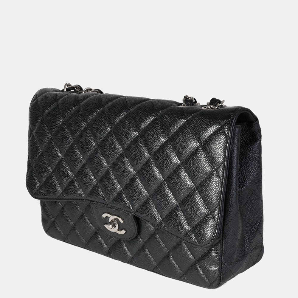 

Chanel Black Quilted Caviar Jumbo Classic Single Flap Bag