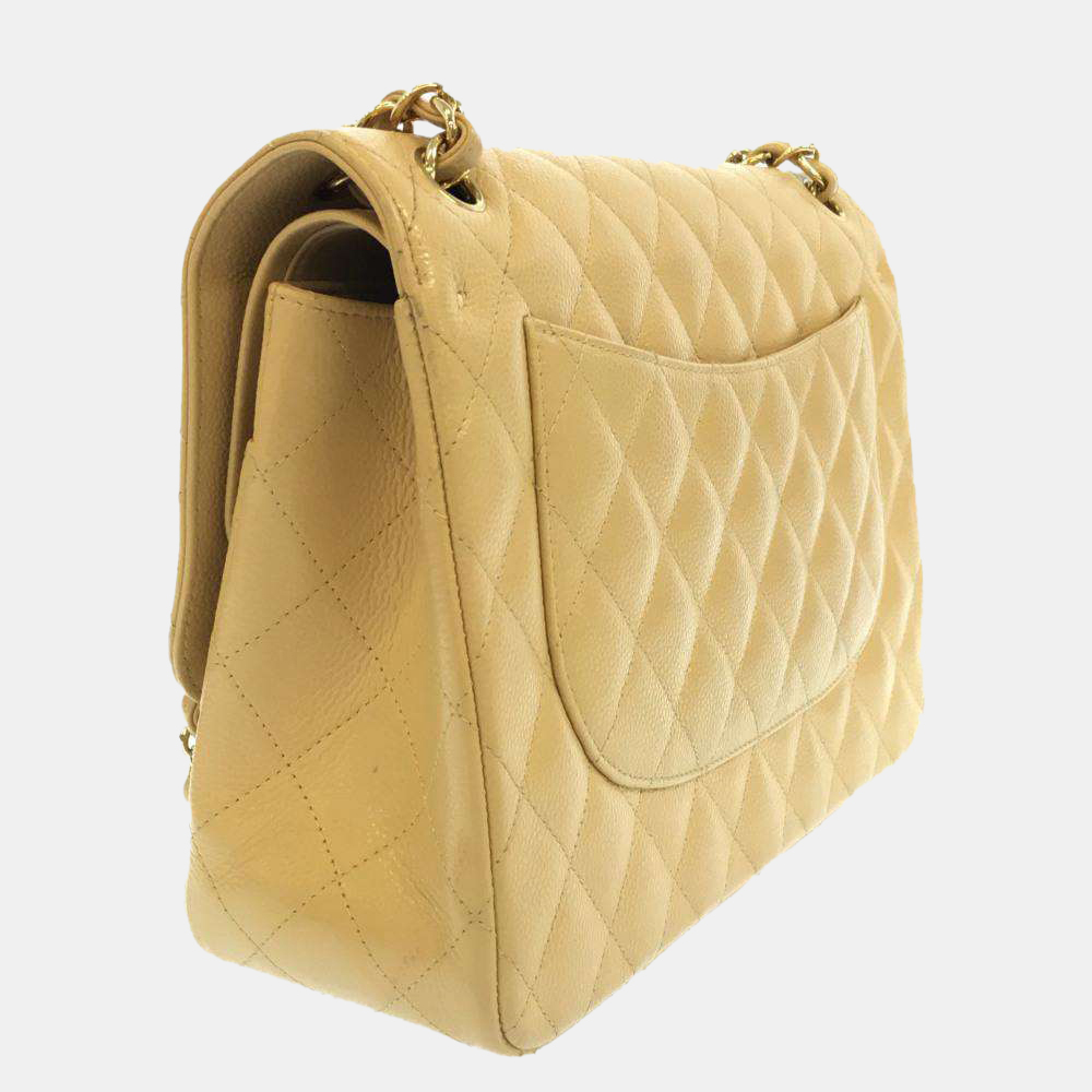 

Chanel Beige Caviar Leather Jumbo Double Flap Shoulder Bag
