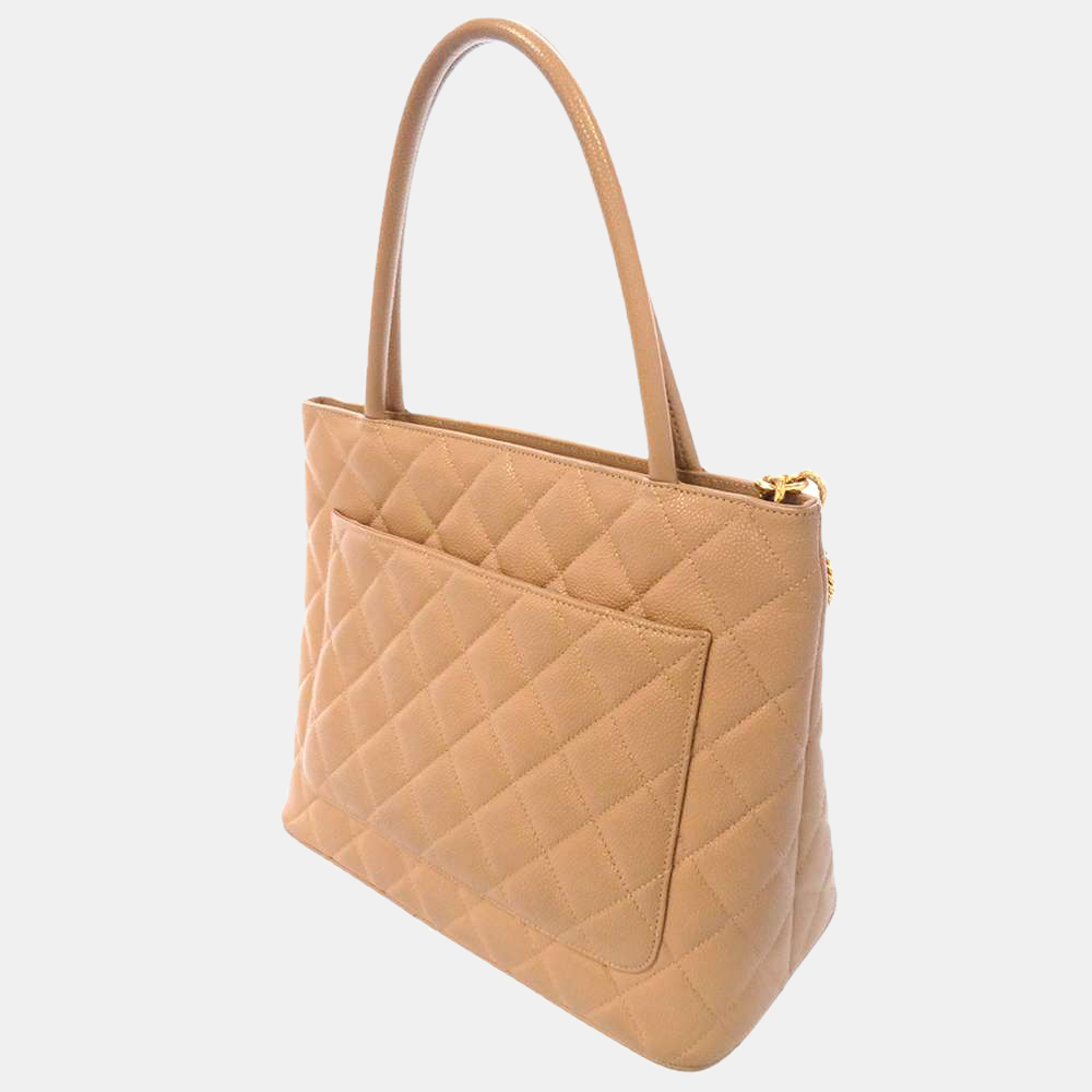 

Chanel Beige Caviar Leather Madallion Tote Bag