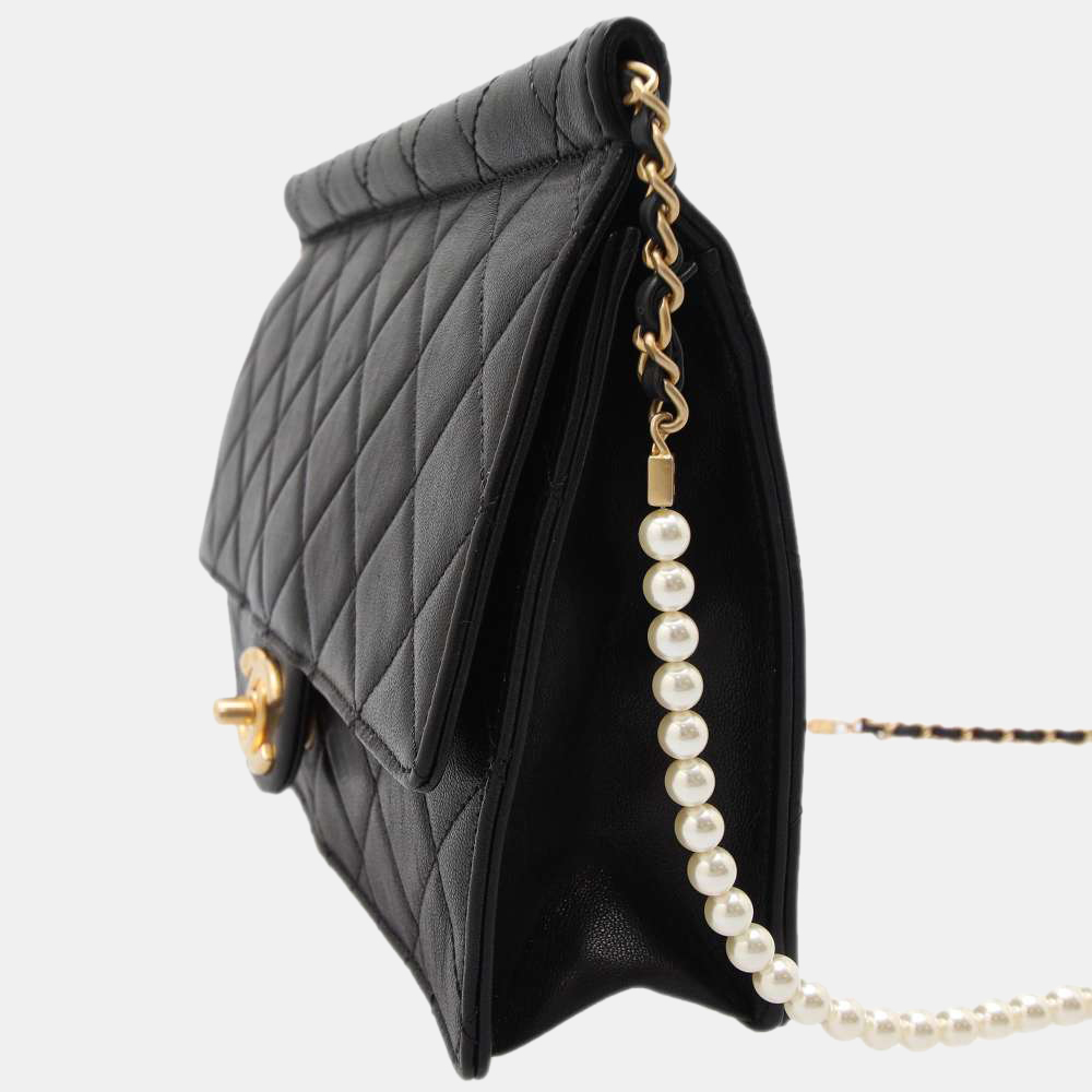 

Chanel Black Lambskin Leather Vintage Flap Bag