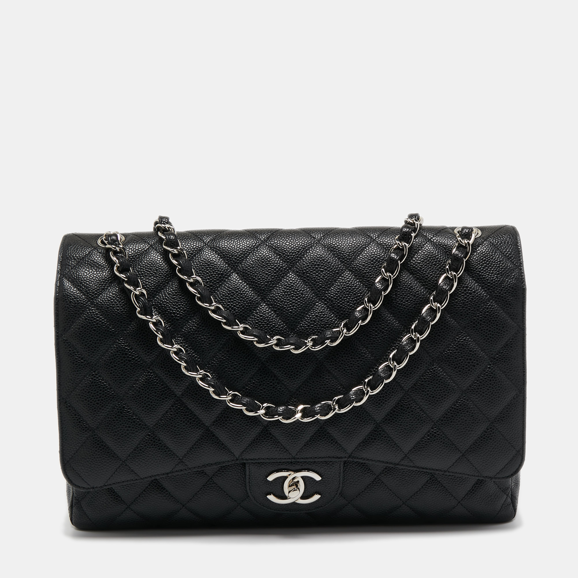 مملوكة مسبقًا Chanel Black Quilted Caviar Leather Maxi Classic Double Flap Bag