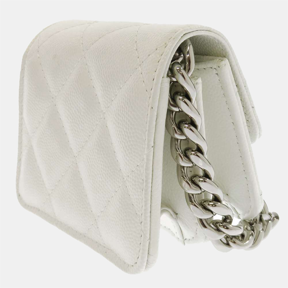 

Chanel White Caviar Leather CC Chain Pouch Bag
