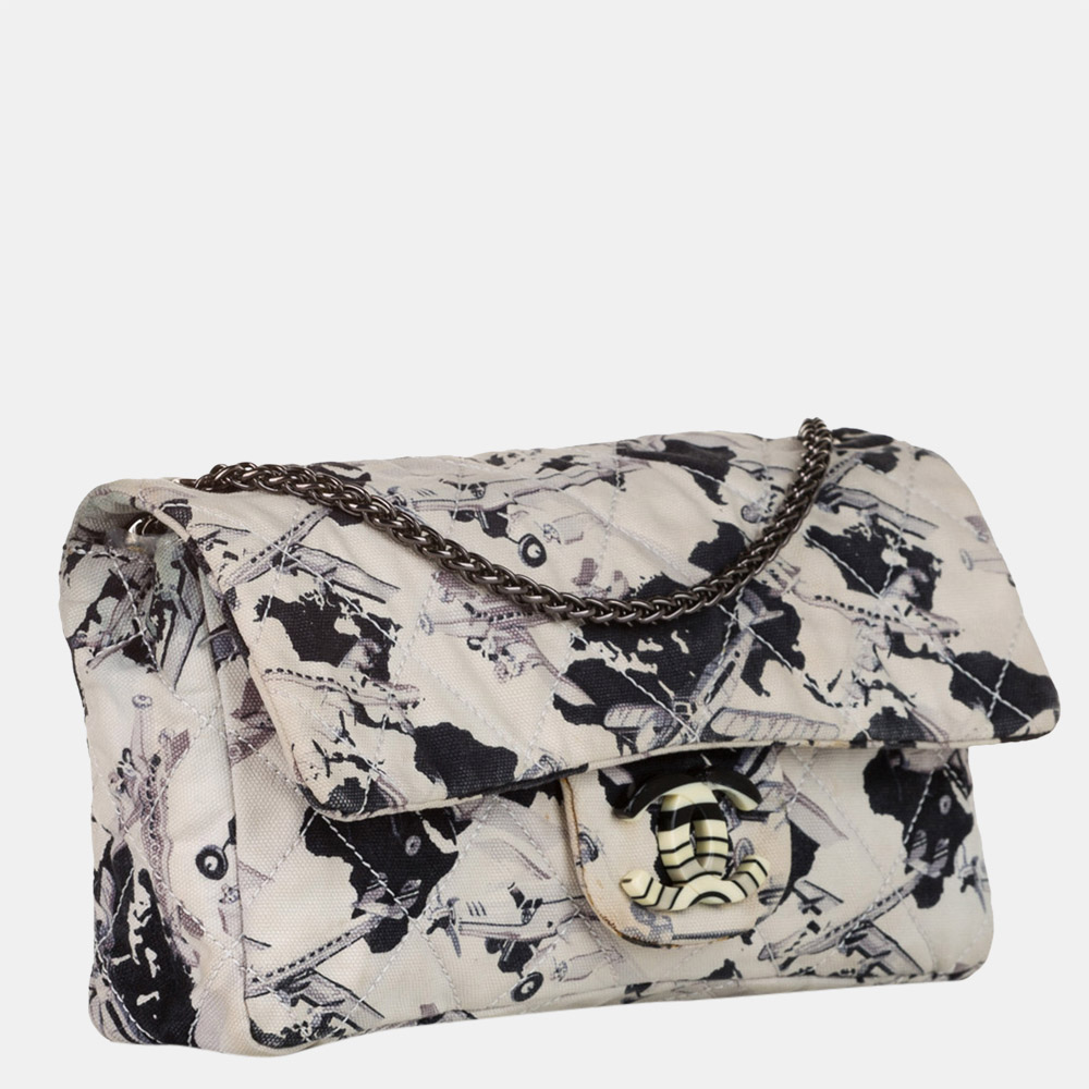 

Chanel White Airplane Canvas Single Flap