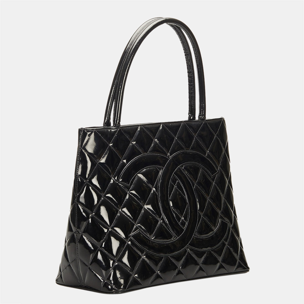 

Chanel Black Patent Medallion Tote
