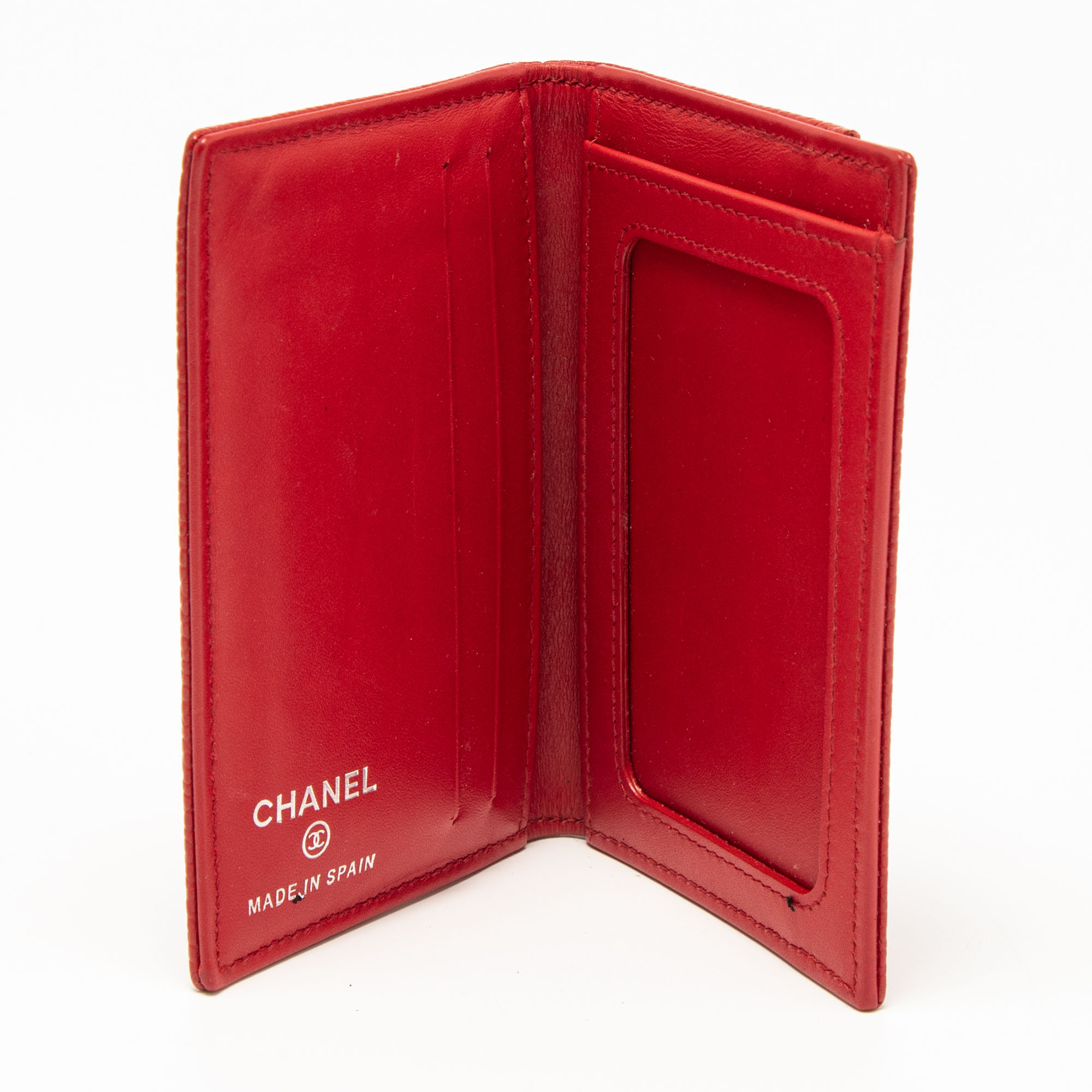 

Chanel Black Caviar Leather CC Bifold Card Case, Red