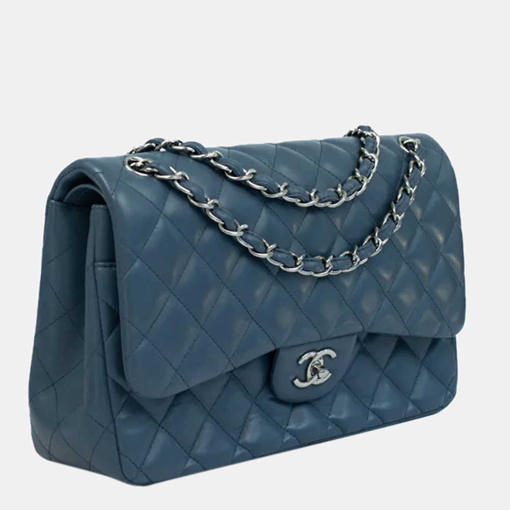 

Chanel Blue Leather Classic Jumbo Double Flap Shoulder Bag
