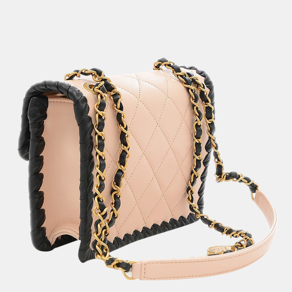

Chanel Beige/Gold Lambskin Leather Mini Flap Chain CC Shoulder Bag