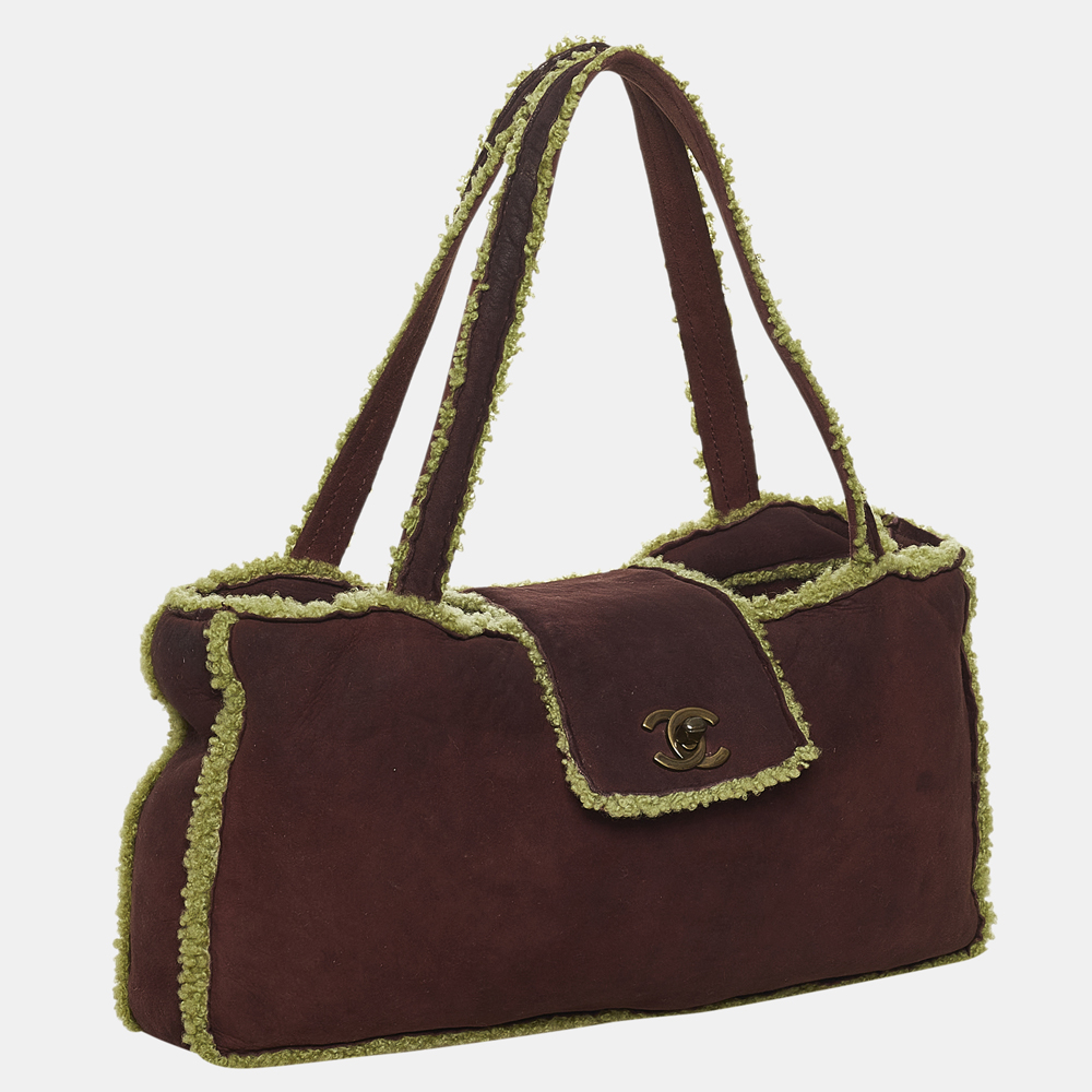 

Chanel Brown CC Suede Shearling Shoulder Bag