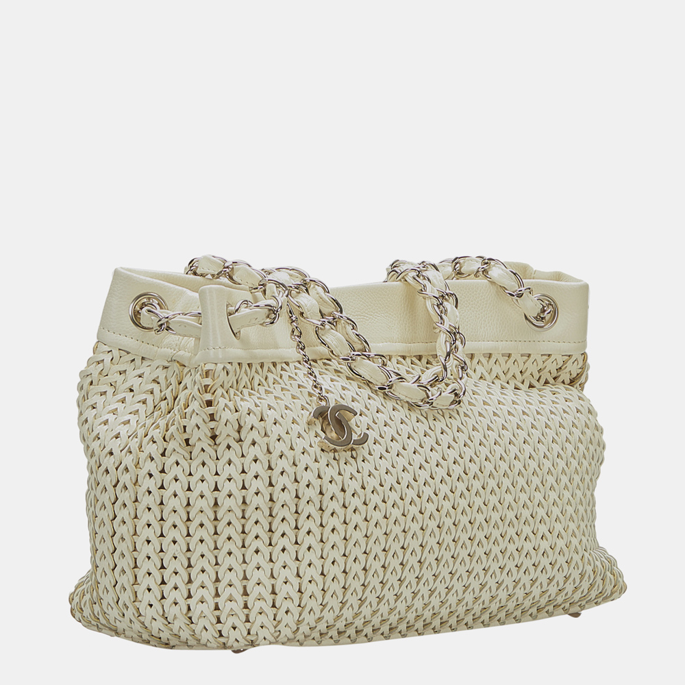 

Chanel White CC Woven Leather Shoulder Bag