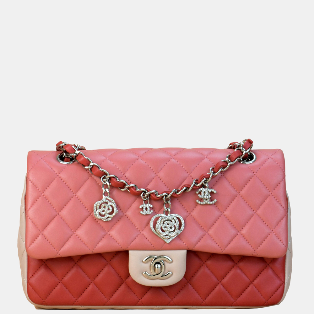 Pre-owned Chanel Multi-pink Quilted Lambskin Leather Medium Valentine Charm Single Flap Shoulder Bag