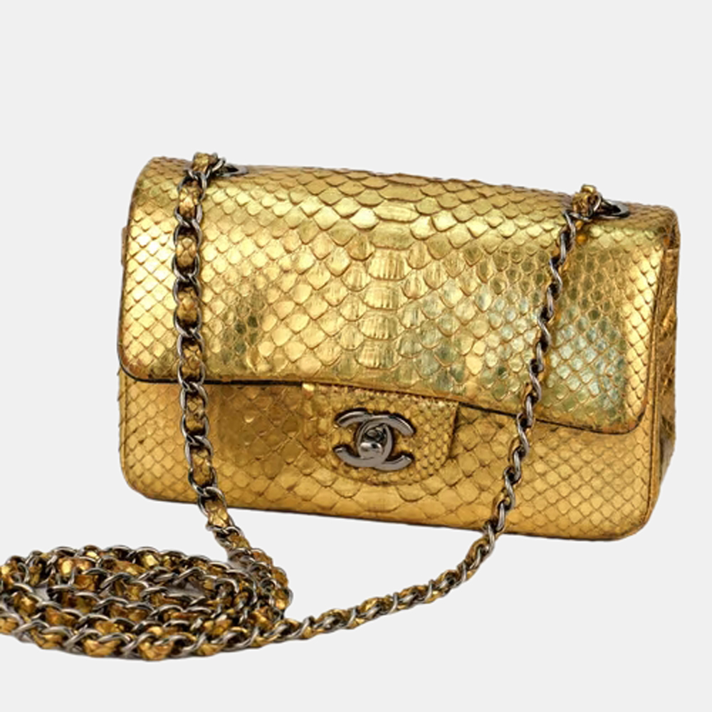 

Chanel Gold Python Leather Exotic Timeless Classic Single Flap 2013 Shoulder Bag