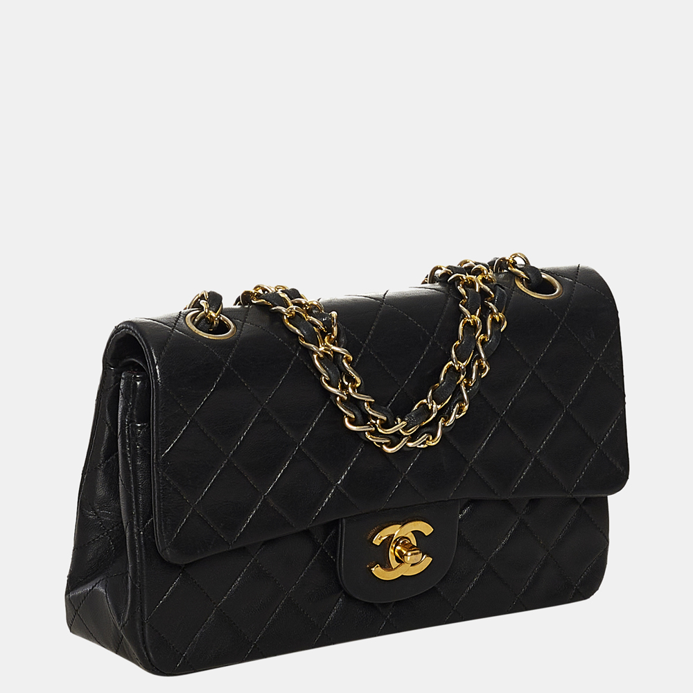 

Chanel Black Classic Small Lambskin Leather Single Flap Bag