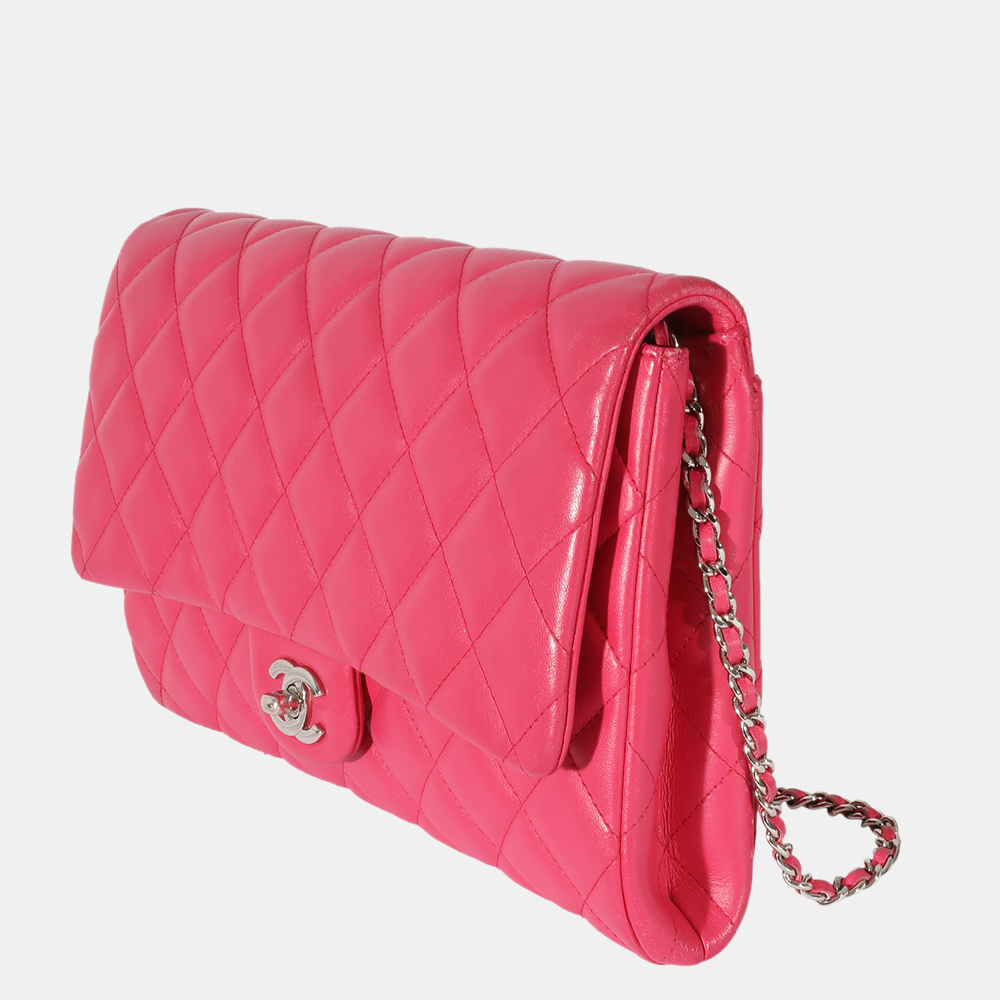 

Chanel Pink Lambskin Leather Classic Flap Chain Clutch Bag