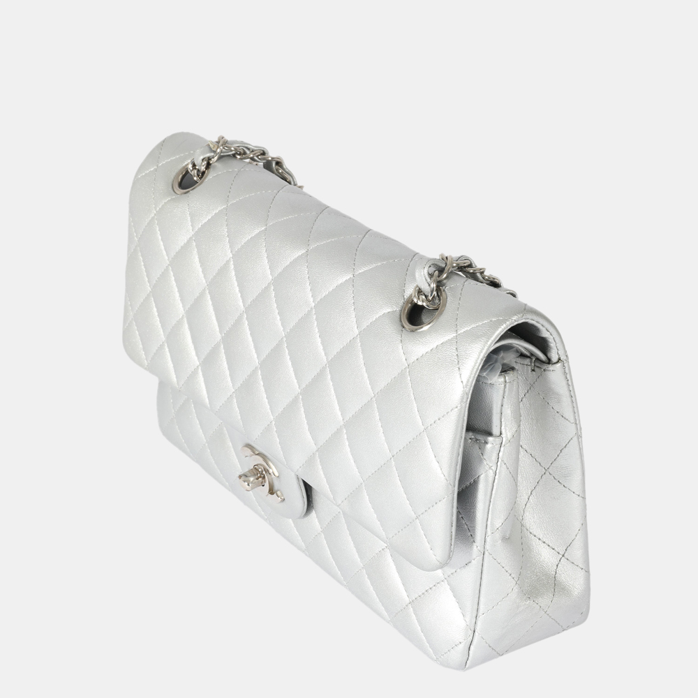 

Chanel Silver Leather  Classic Double Flap 2009 Shoulder Bag
