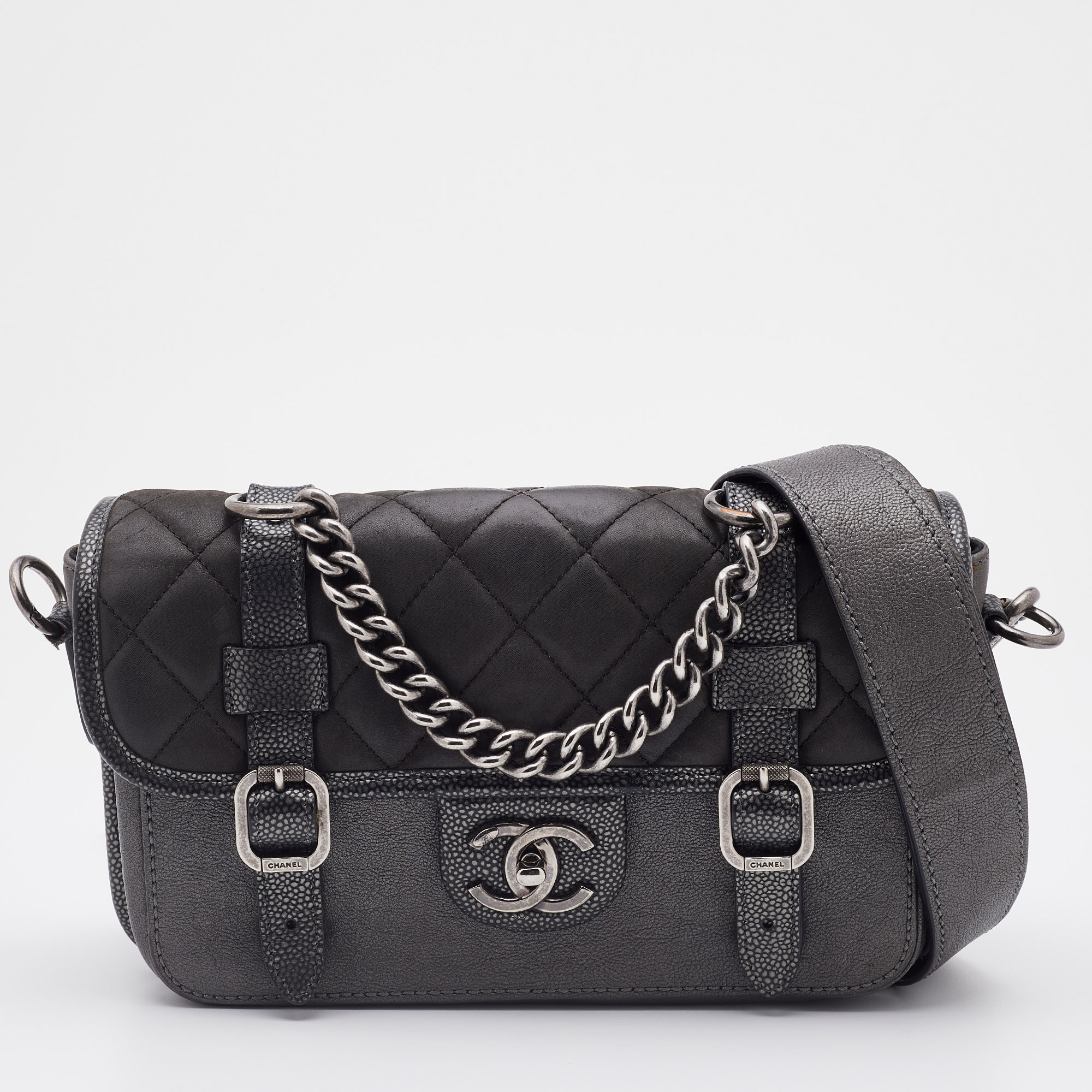 Chanel Grey Quilted Leather Bombay Back to School Messenger Bag