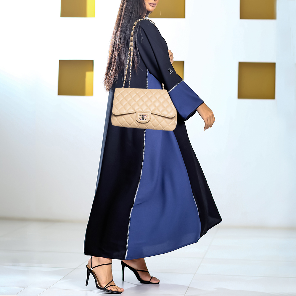 

Chanel Beige Quilted Caviar Leather Jumbo Classic Single Flap Bag