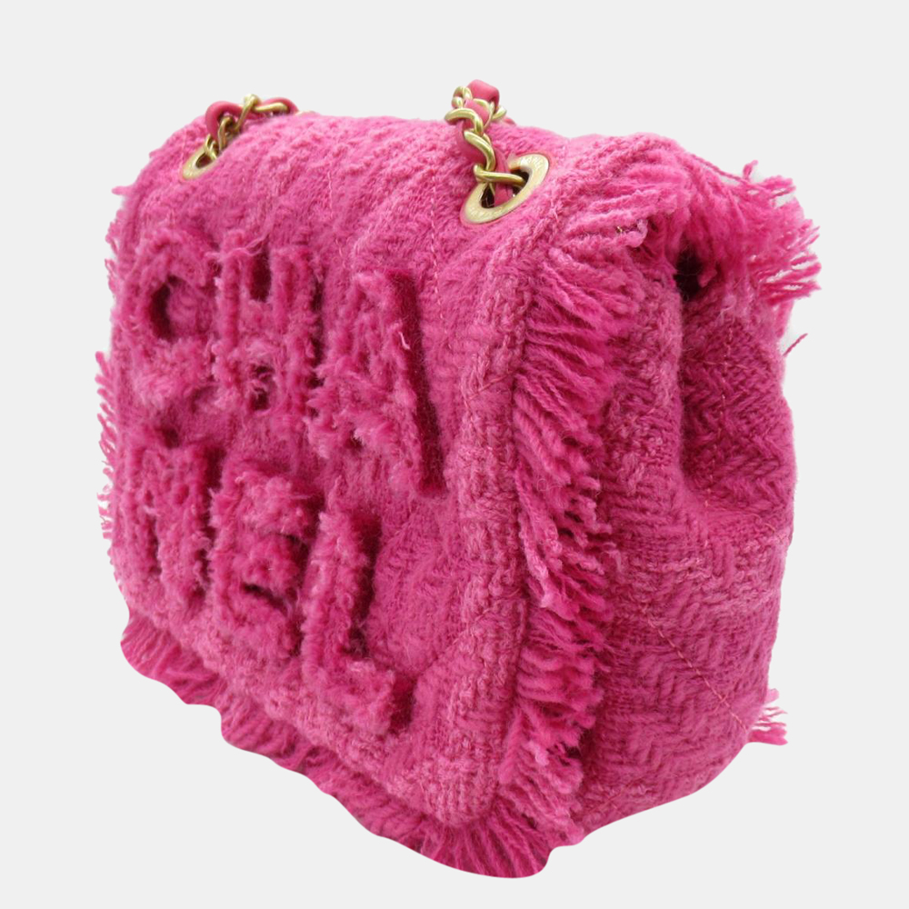 

Chanel Pink Tweed Giant Logo Flap Shoulder Bag