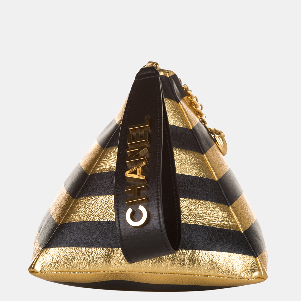 

Chanel Black/Gold Kheops Pyramid Leather Clutch Bag