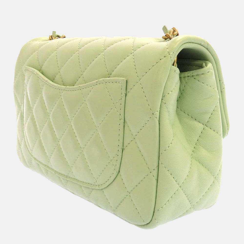 

Chanel Green Lambskin Leather Rectangular Mini Pearl Crush Flap Bag Shoulder Bag