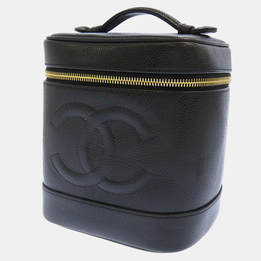 Pre Owned Chanel Black Caviar Leather Vintage Vanity Top Handle Bag 