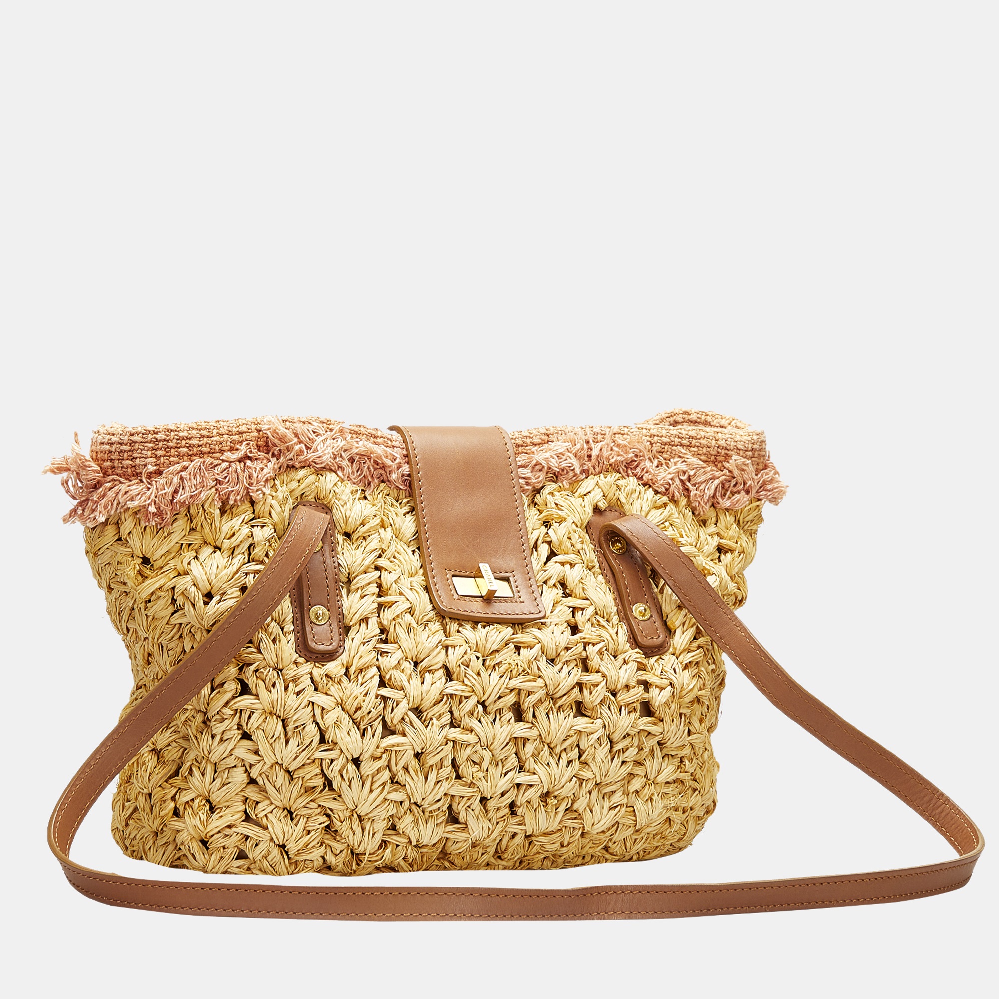 

Chanel Brown Mademoiselle Lock Straw Tote