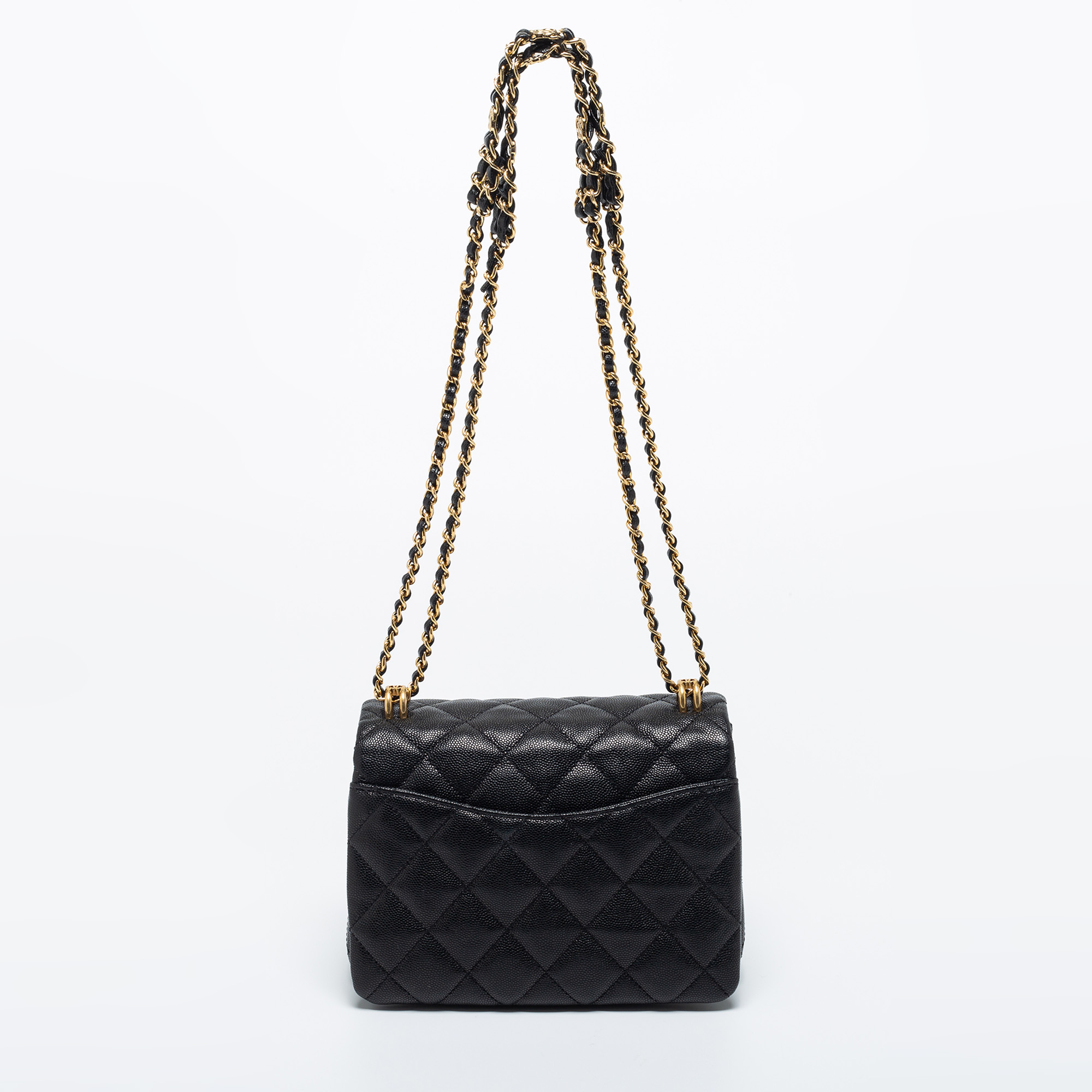 Chanel Quilted Mini Square Flap Black Caviar Silver Hardware