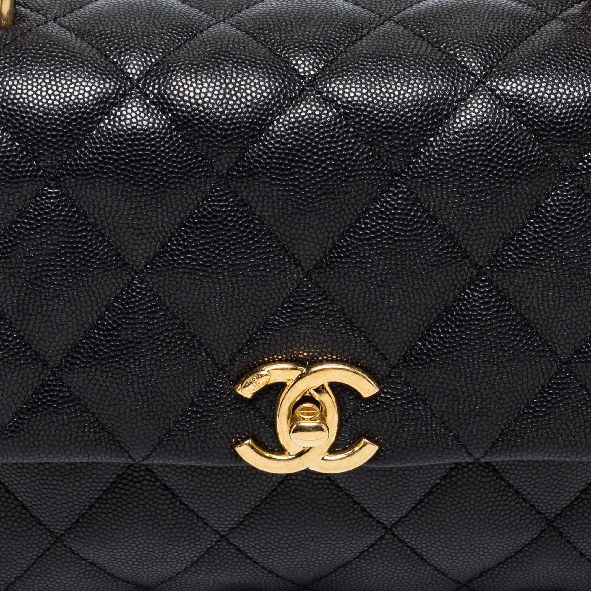 Chanel Black Caviar Quilted Leather Coco First Flap Bag Chanel