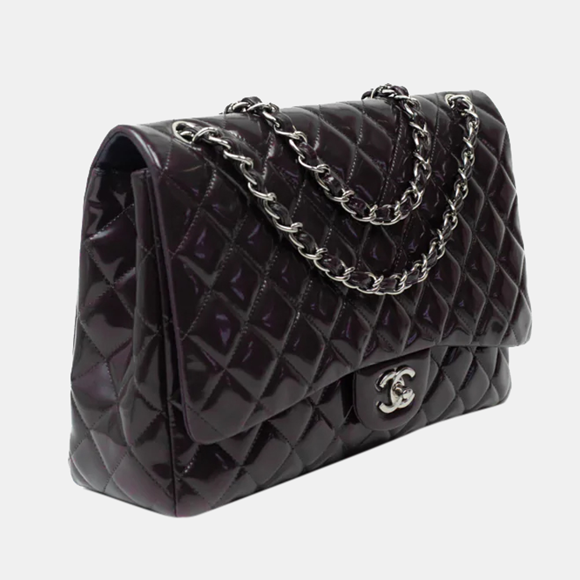 

Chanel Purple Patent Leather Jumbo Classic Single Flap Shoulder Bag