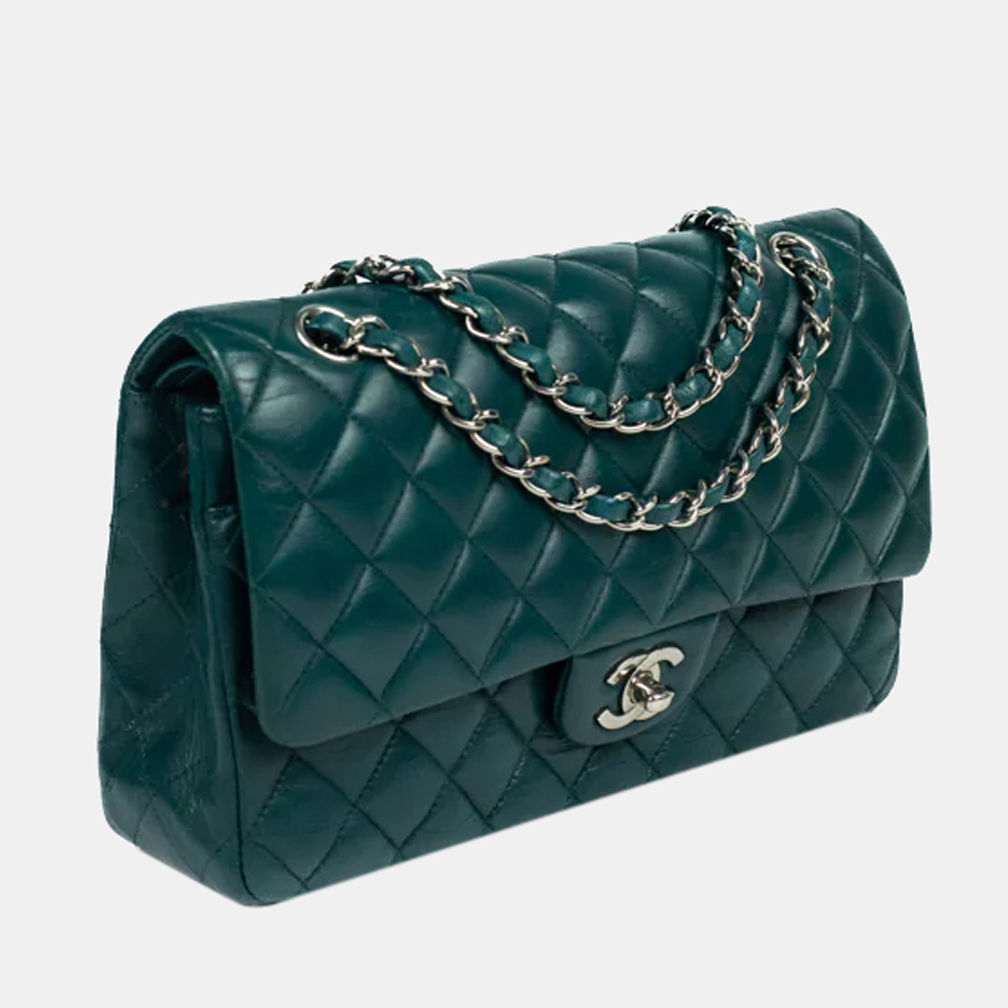 

Chanel Green Leather  Classic Double Flap Shoulder Bag