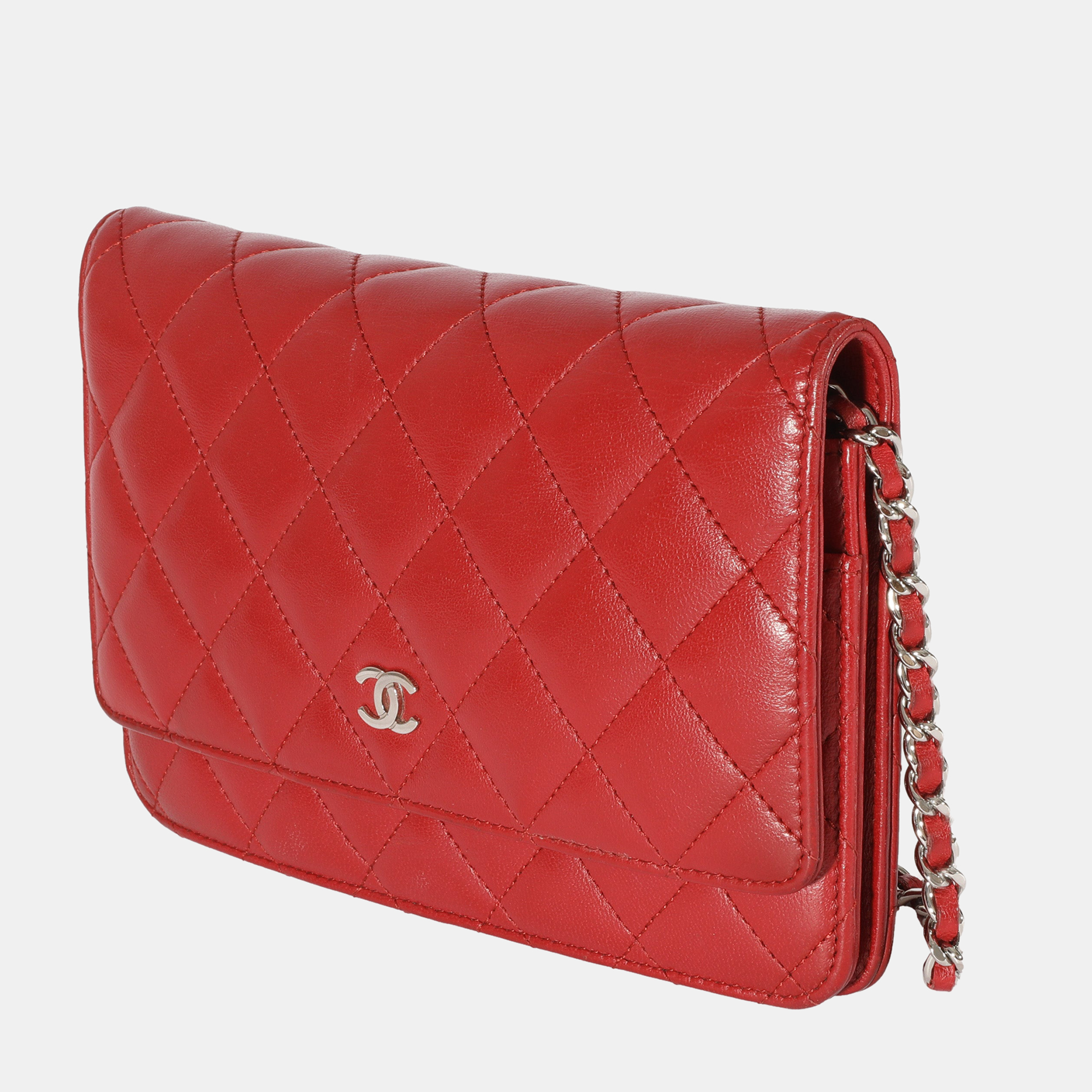 

Chanel Red Lambskin Leather 2013 Classic Chain Wallet