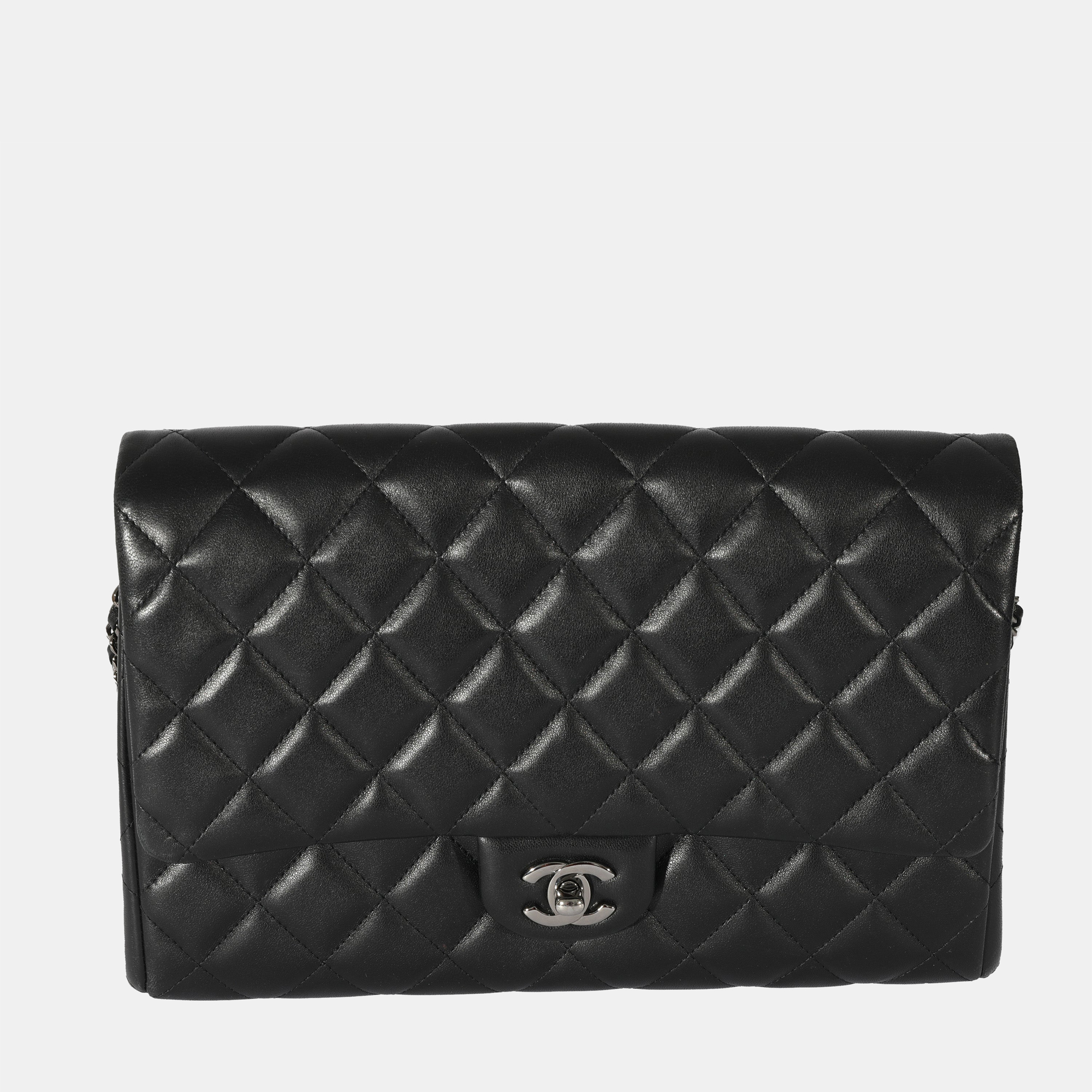 Pre-owned Chanel Black Lambskin Leather Cc Flap 2014 Clutch Bag