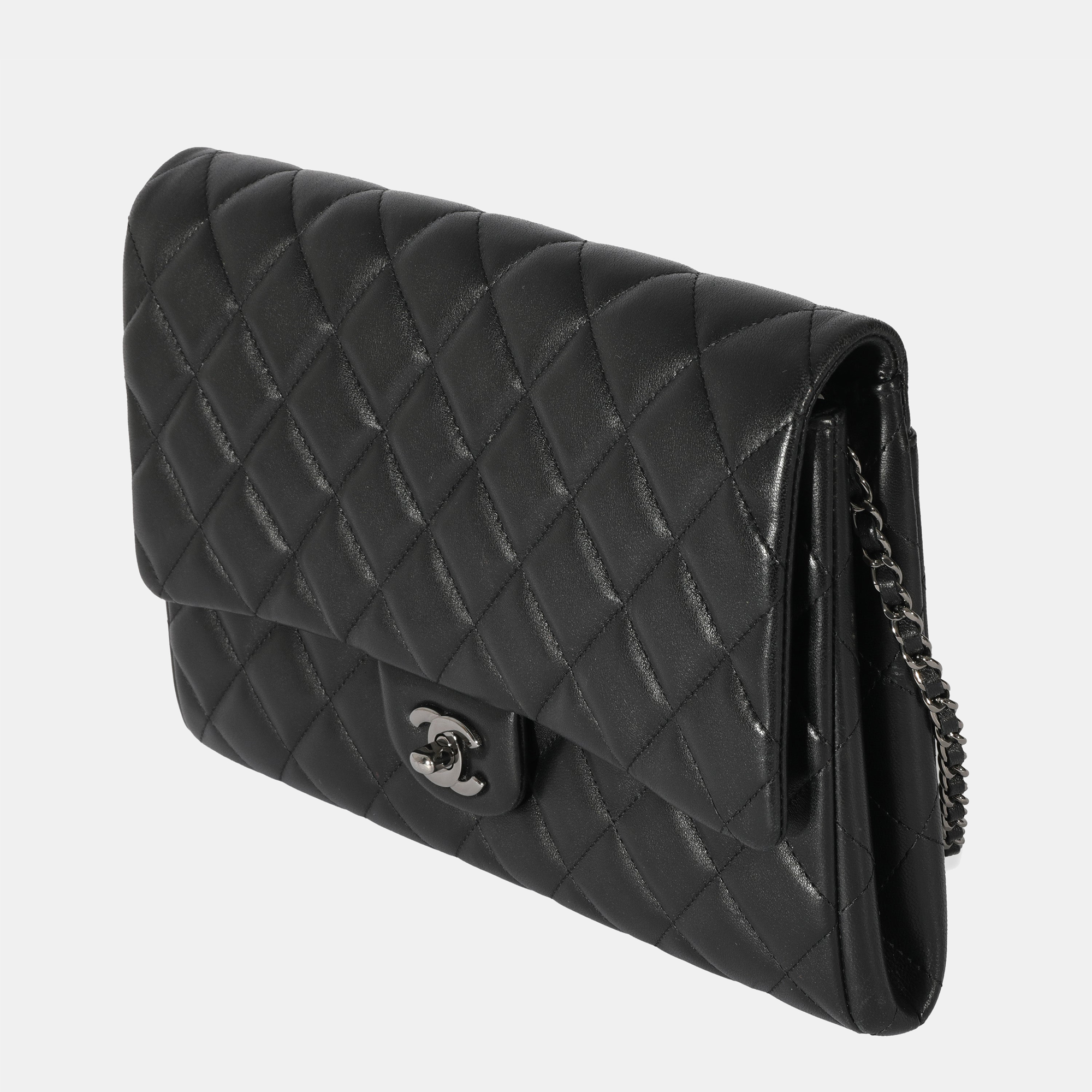 

Chanel Black Lambskin Leather CC Flap 2014 Clutch Bag