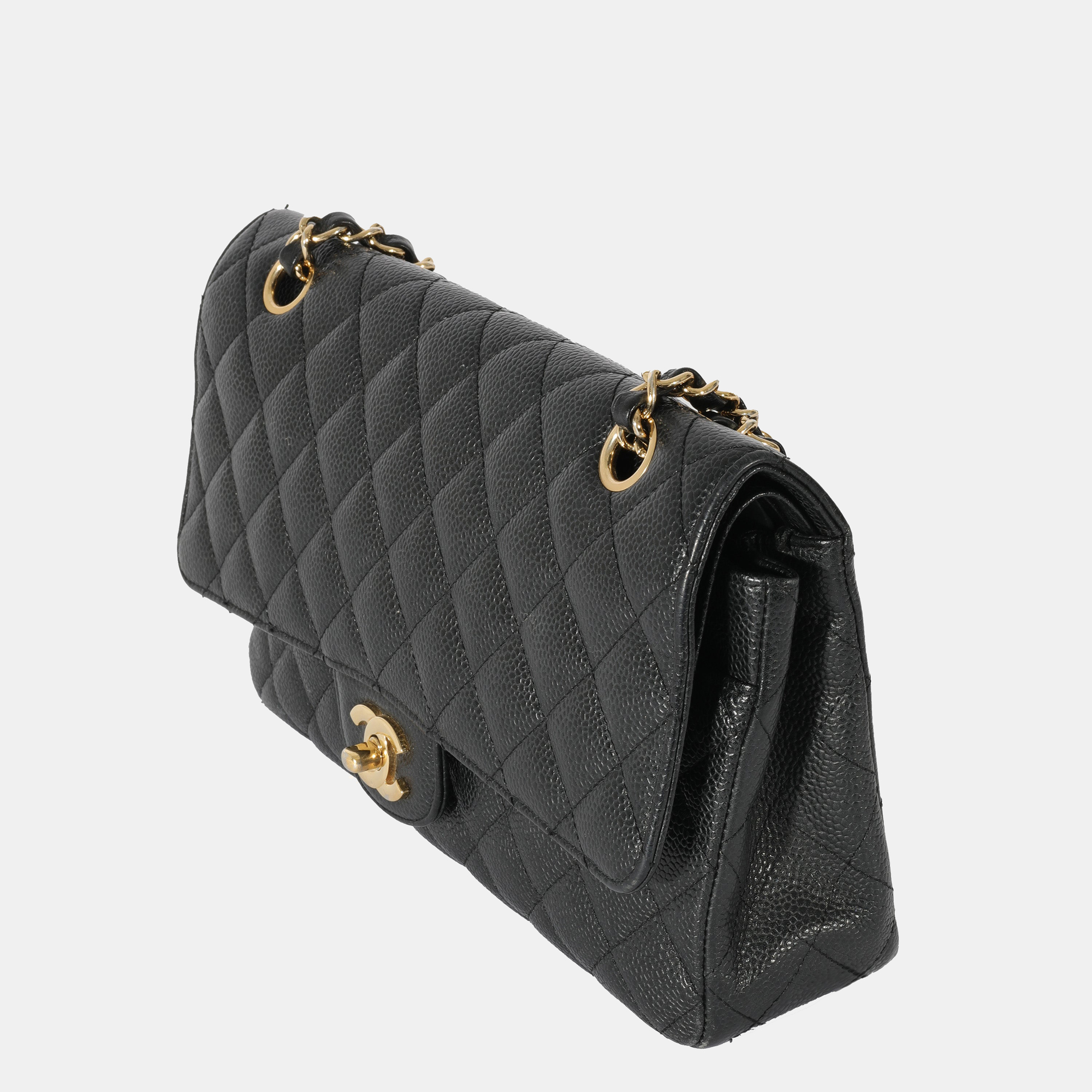 

Chanel Black Quilted Caviar Leather  Classic Double Flap Shoulder Bag