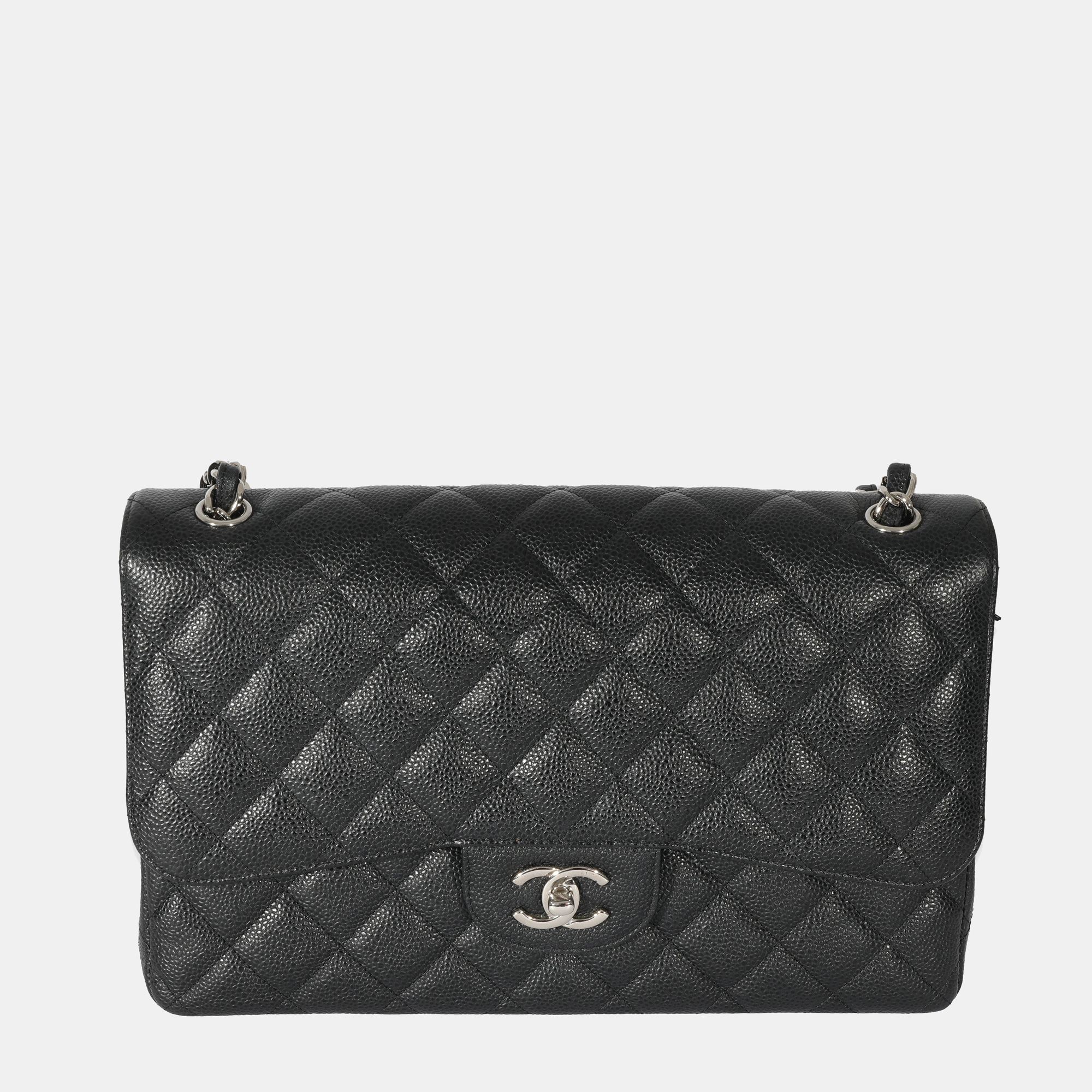 Pre-owned Chanel Black Caviar Leather Classic Jumbo Double Flap 2012  Shoulder Bag