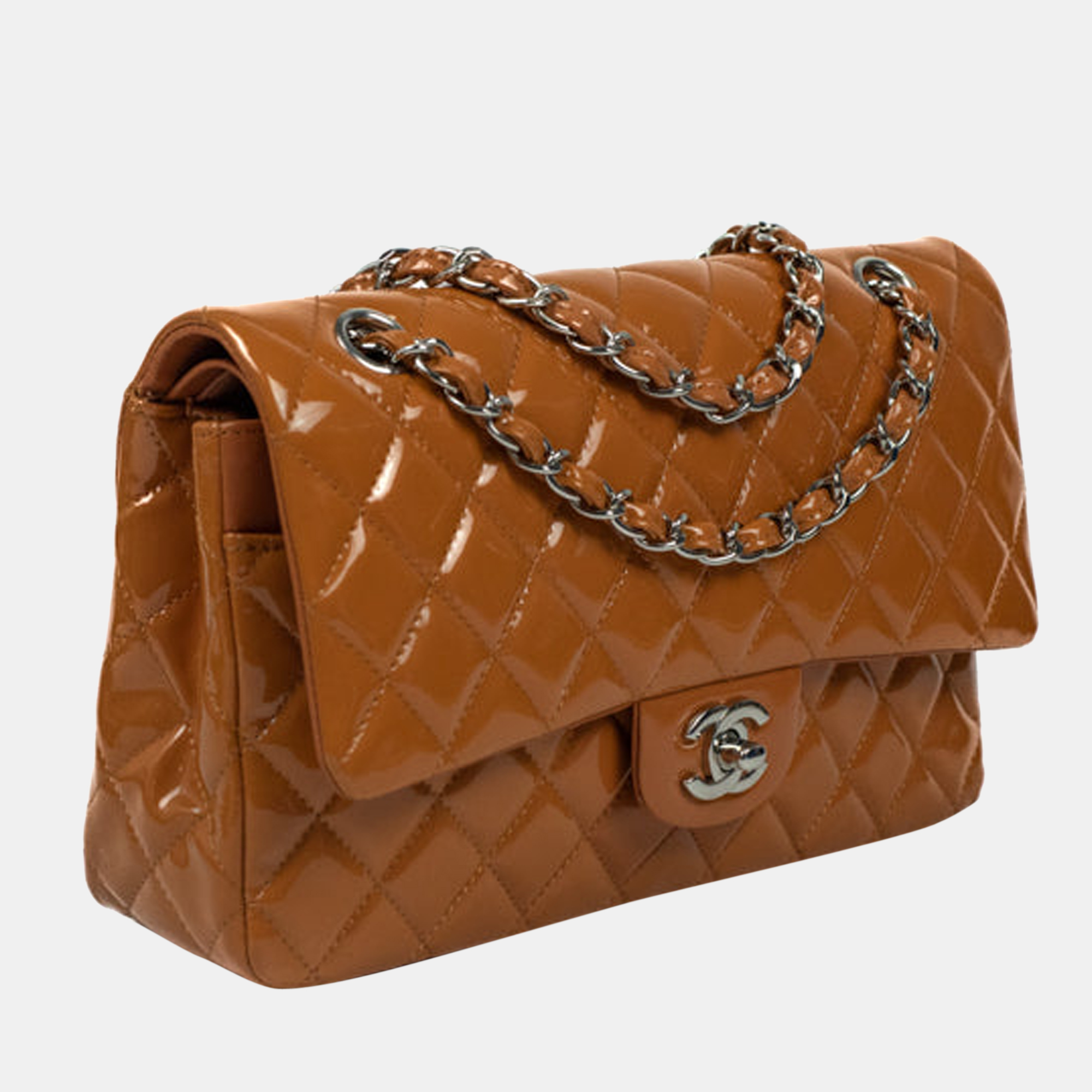 

Chanel Brown Quilted Patent Leather Medium Classic Flap Bag