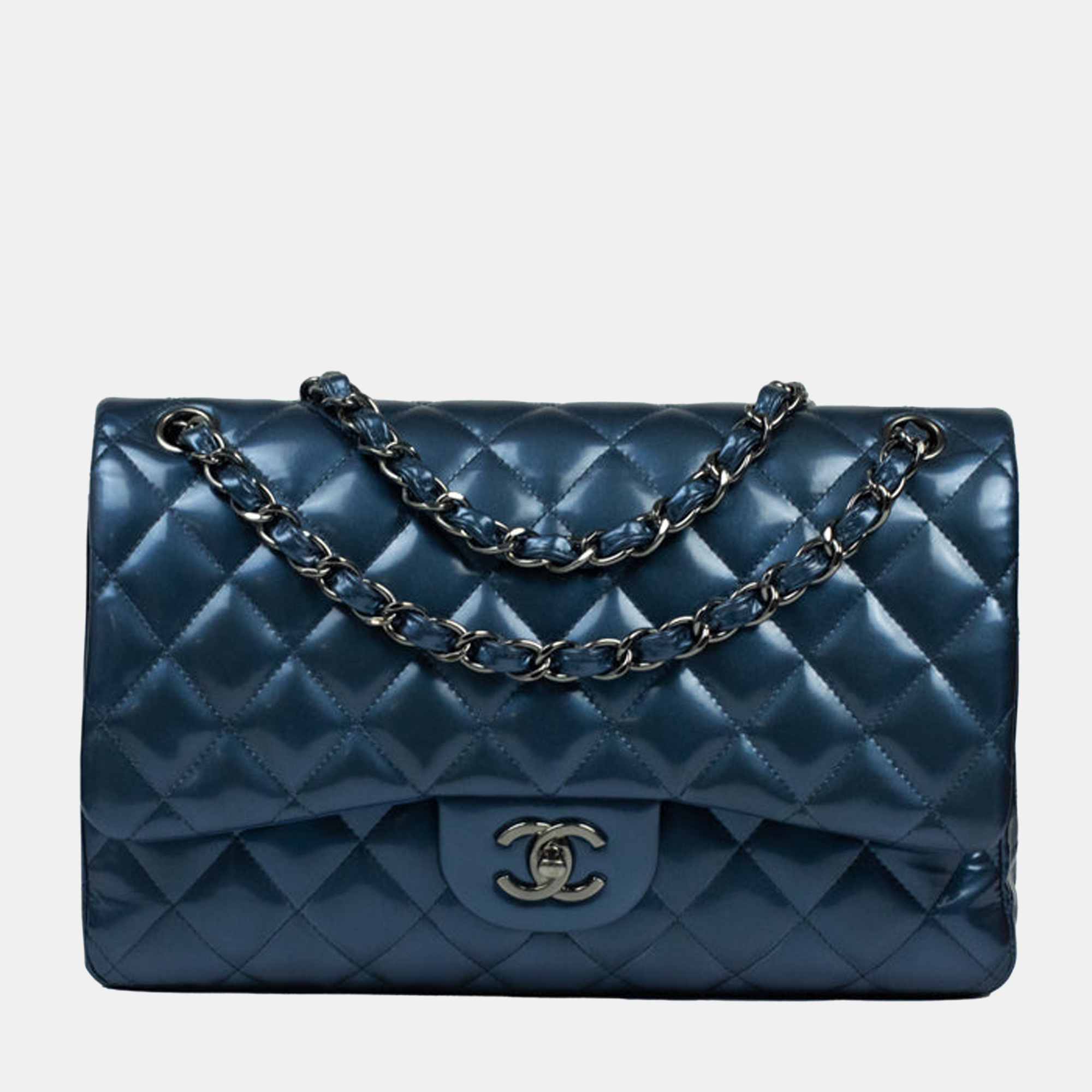 Pre-owned Chanel Blue Quilted Caviar Leather Jumbo Classic Flap Bag