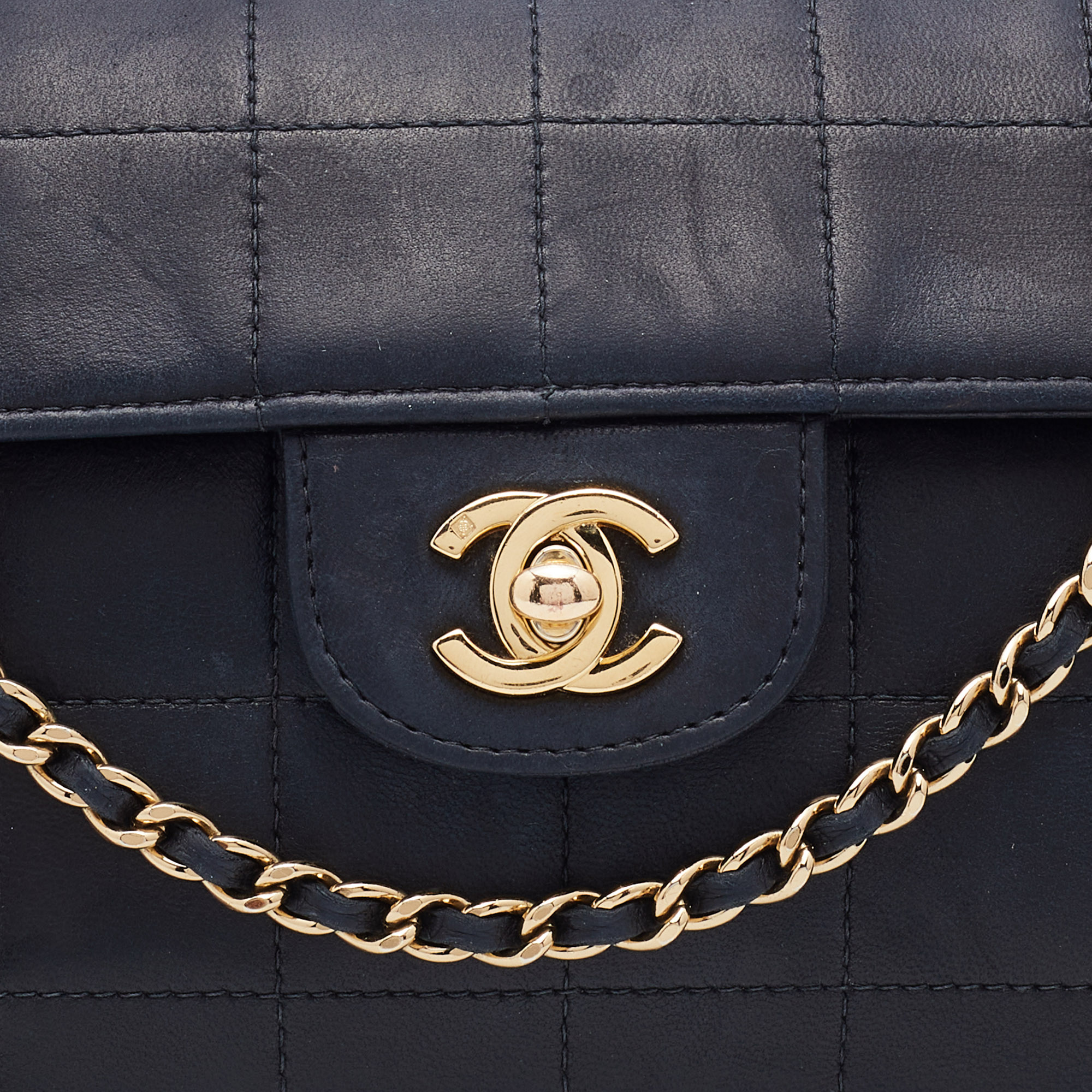 Black Chanel Leather Bag with Leather Logo — Harriett's Closet