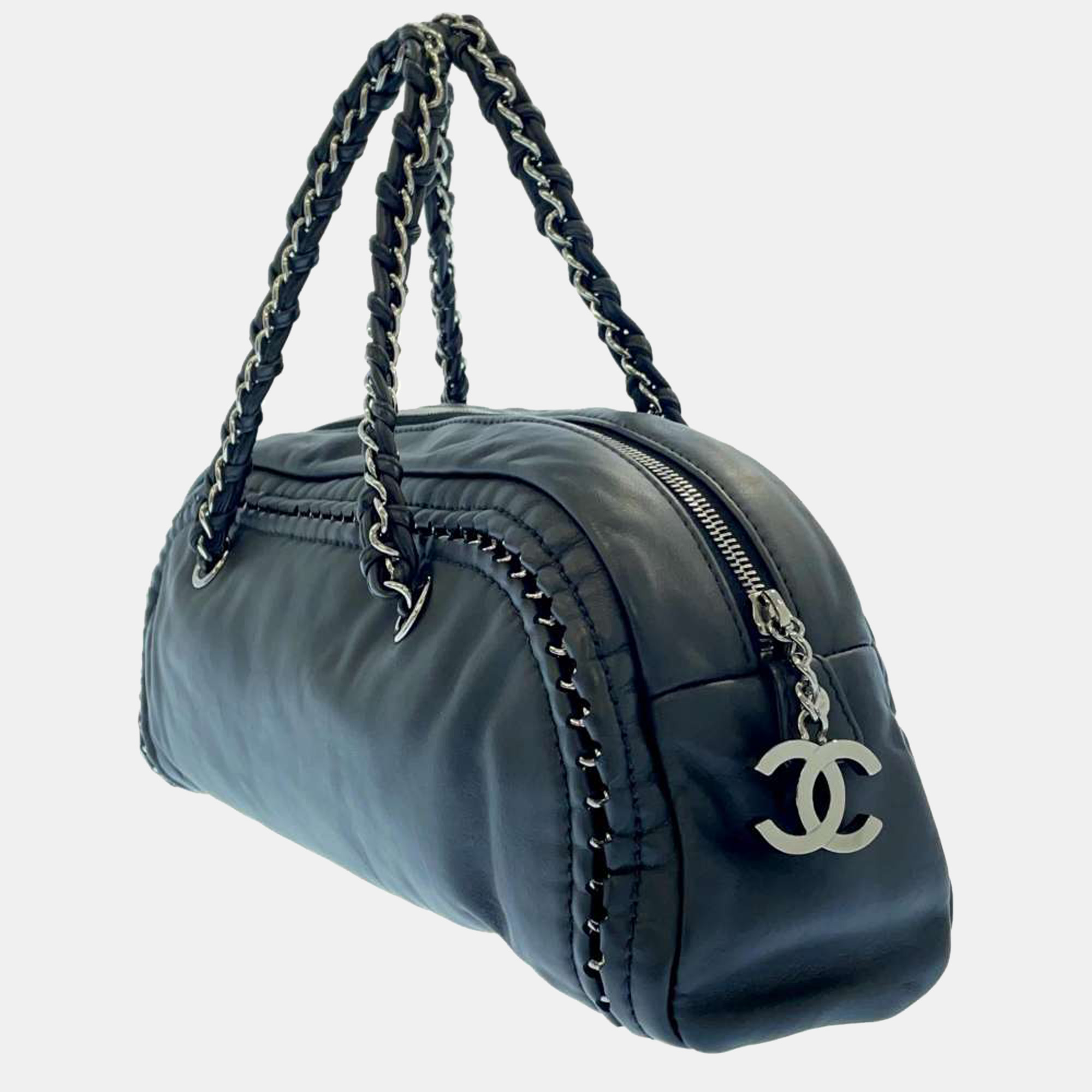 

Chanel Black Lambskin Leather CC Bowling Bag